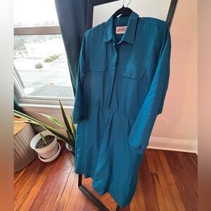 Vintage 80s Teal American Shirt Dress